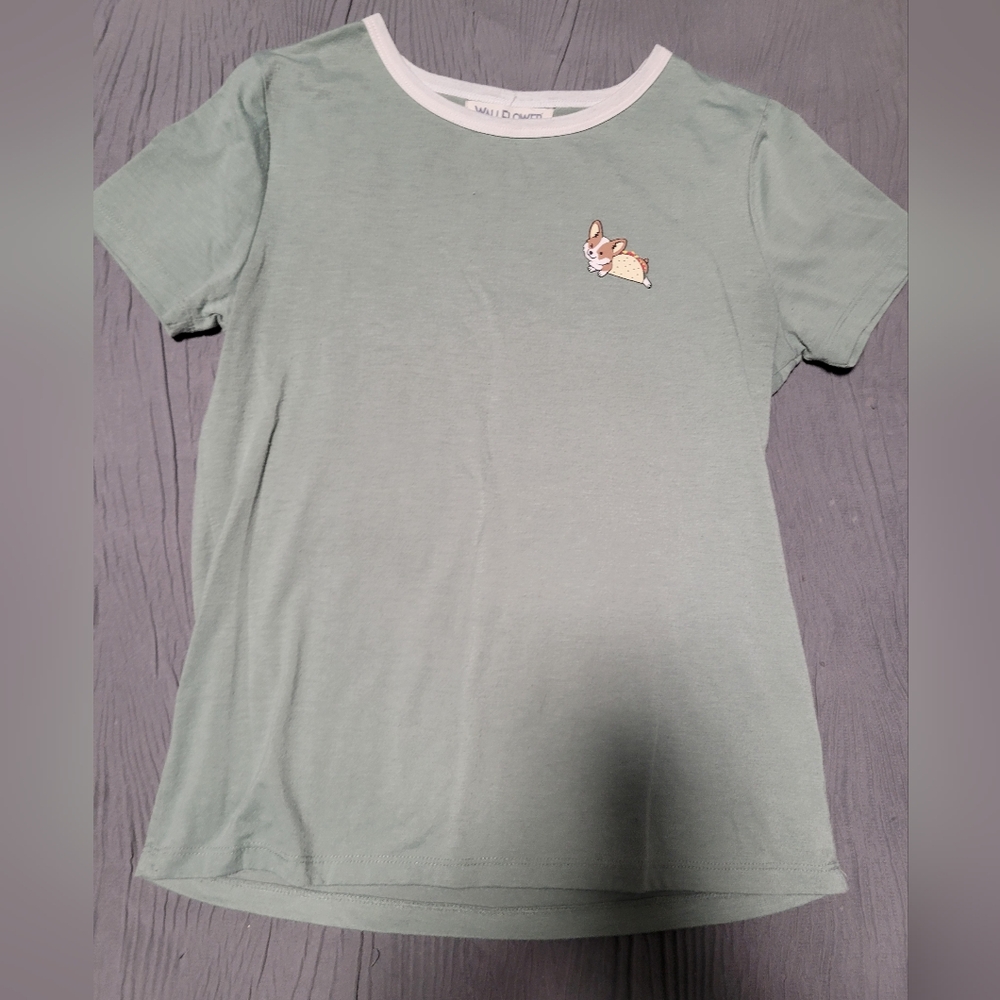 Wallflower Mint Green Women's T-Shirt with Taco Corgi Graphic